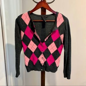 New York & Co Argyle cardigan with jeweled buttons